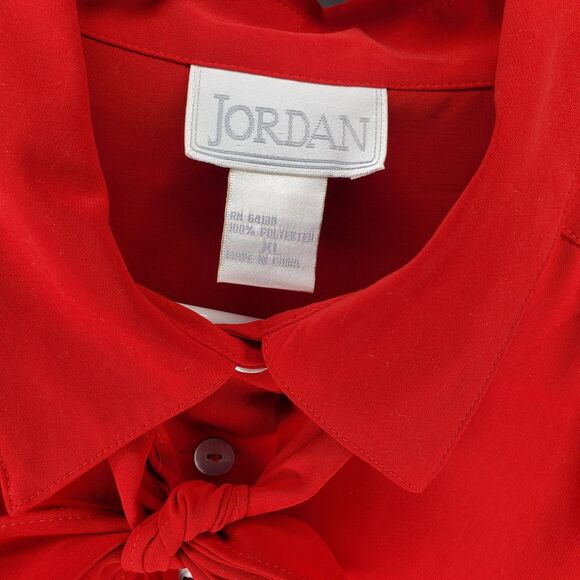 Jordan Bow Tie Neck Button Collar Top Women XL Red Chiffon Old Money Feminine - Picture 8 of 9